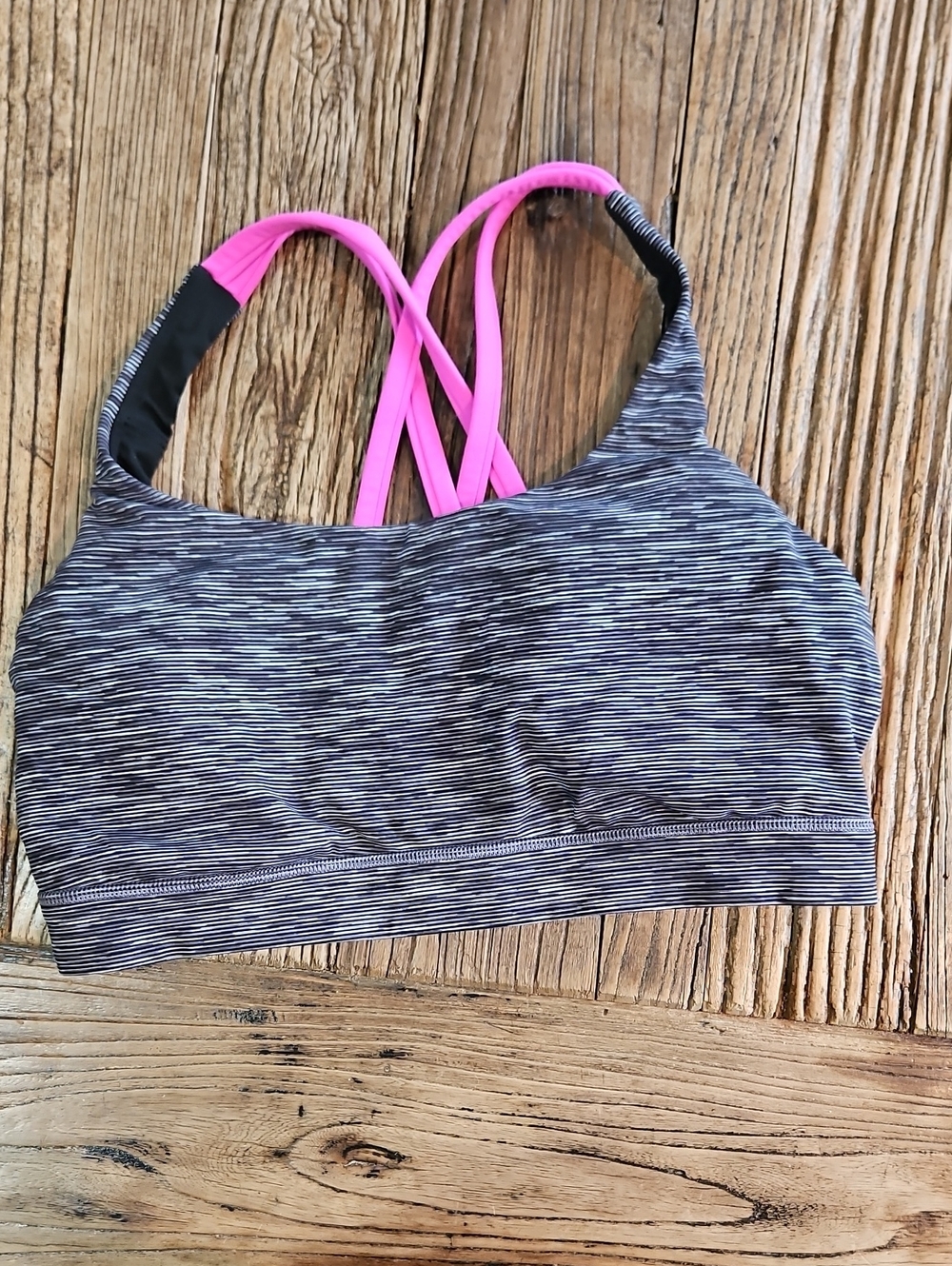 Lululemon Free To Be Wild Sports Bra Size 8 Space Dye Gray Hot Pink Strappy